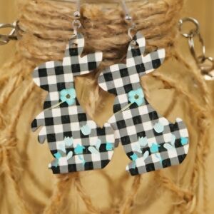 Checkered Black and White Bunny Earrings